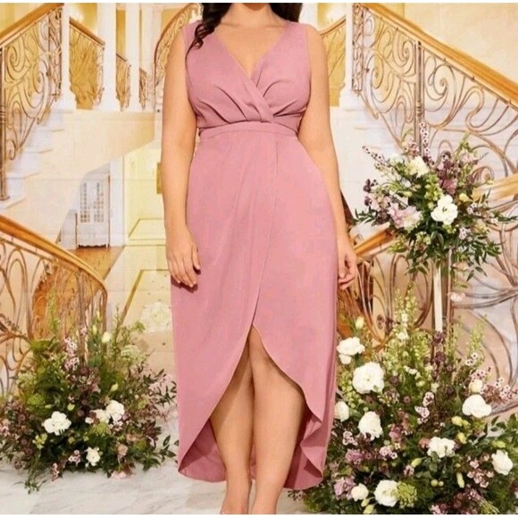 Shein Curve Plus Surplice Neck Tulip Hem Bridesmaid Dress Size 3XL NWT - Picture 1 of 9